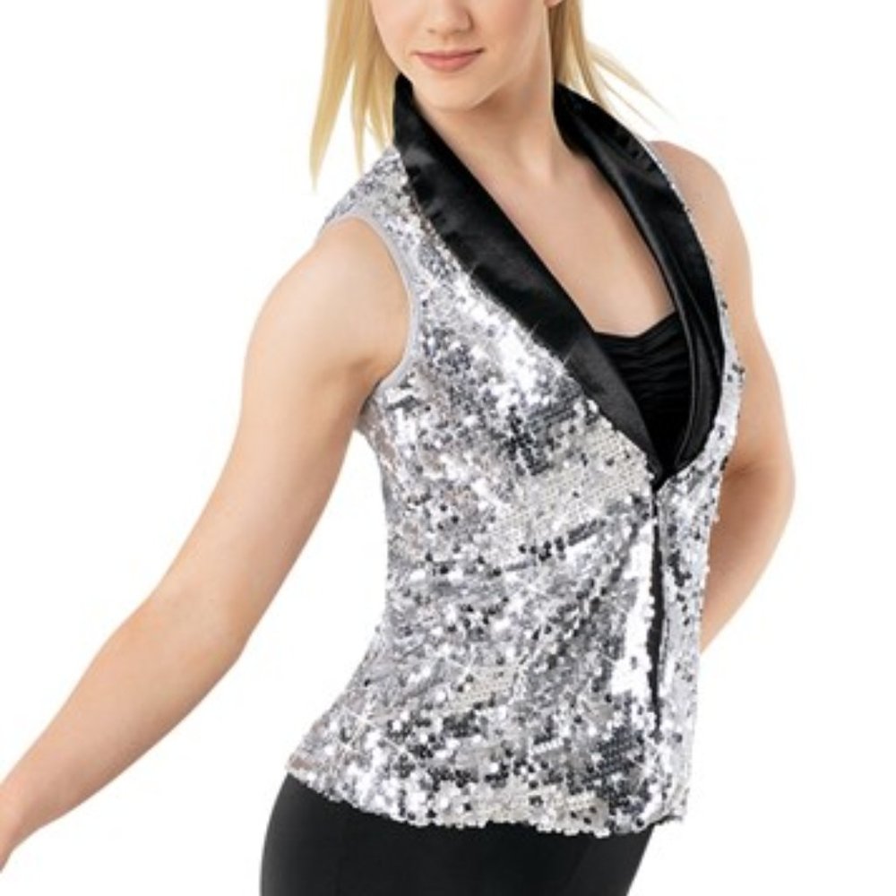 Silver Sequin Tuxedo Vest